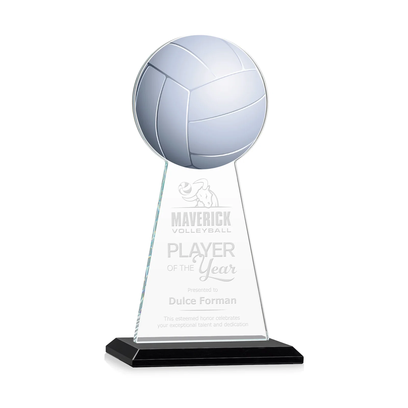 Personalized Starfire Crystal Award With Volleyball Peak for sales achievement awards
