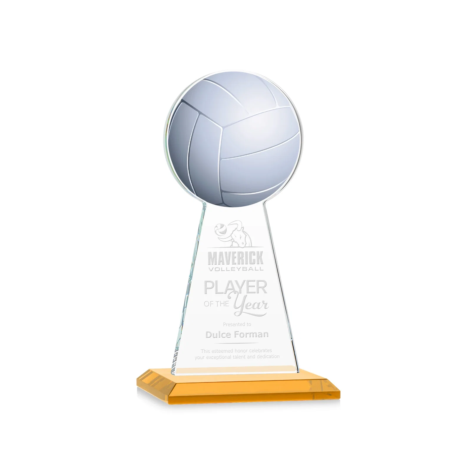 Custom Starfire Crystal Award With Volleyball Peak for corporate award ceremonies
