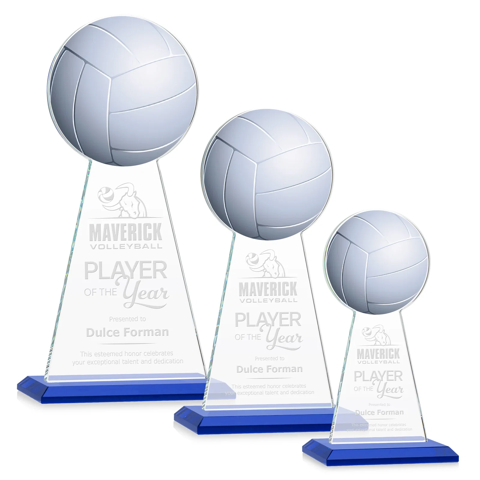 Personalized Starfire Crystal Award With Volleyball Peak for team milestone celebrations