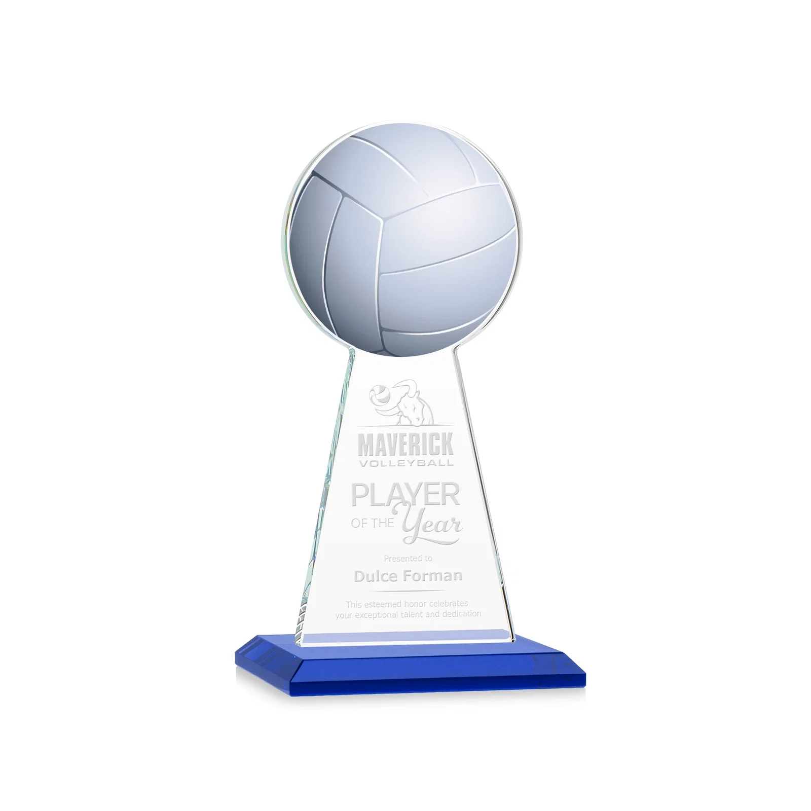 Personalized Starfire Crystal Award With Volleyball Peak for donor appreciation