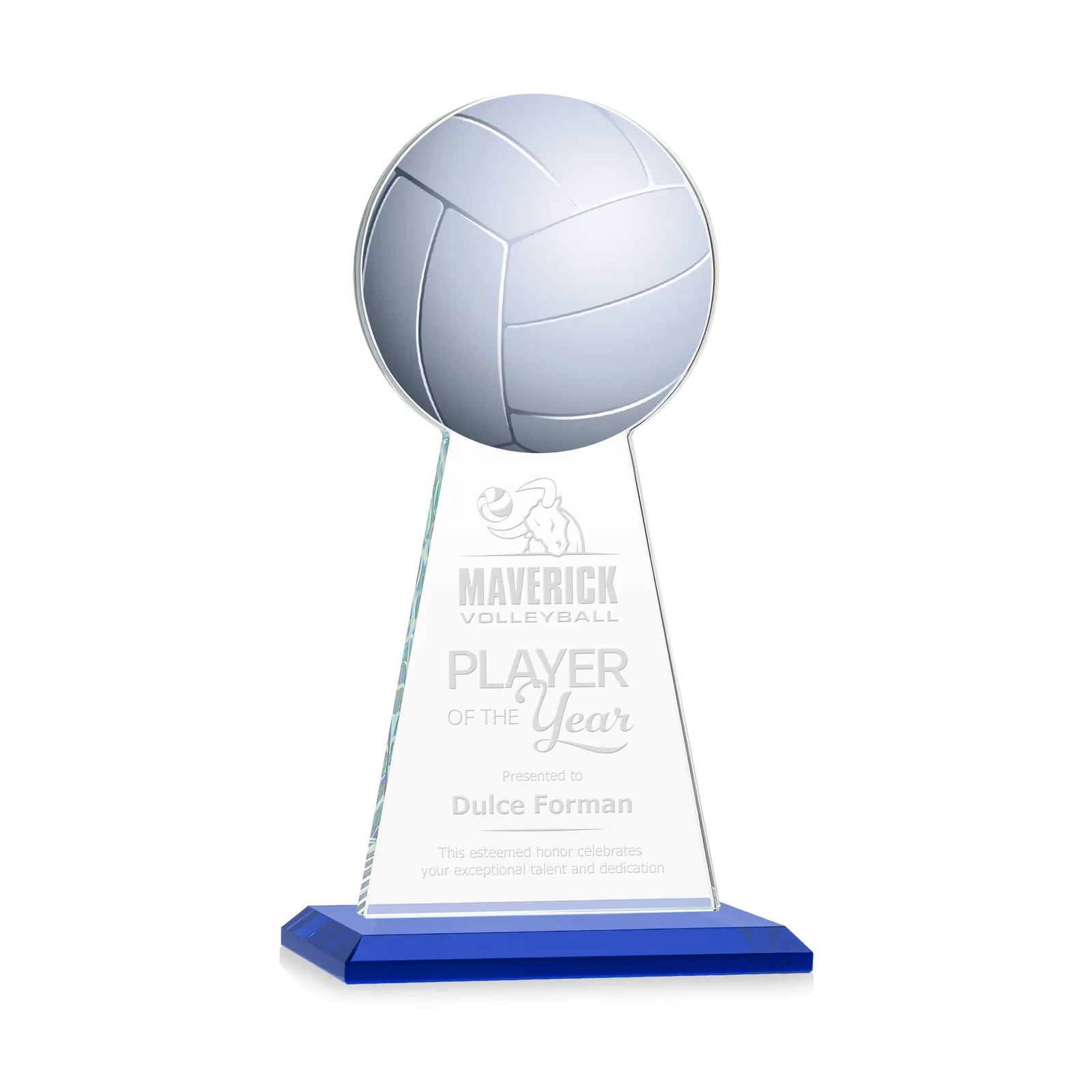 Personalized Starfire Crystal Award With Volleyball Peak for graduation ceremonies