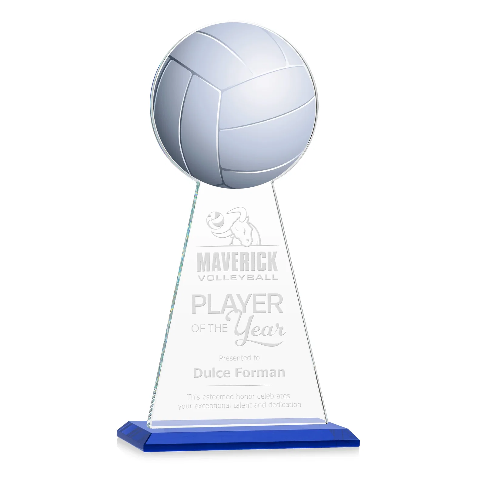 Personalized Starfire Crystal Award With Volleyball Peak for safety achievement programs