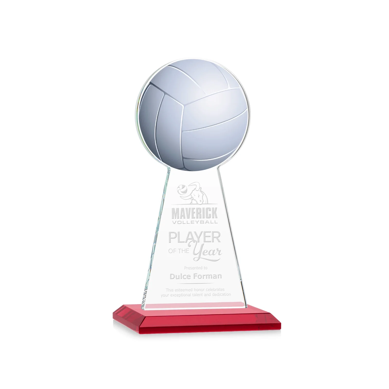 Personalized Starfire Crystal Award With Volleyball Peak for dealer and partner awards
