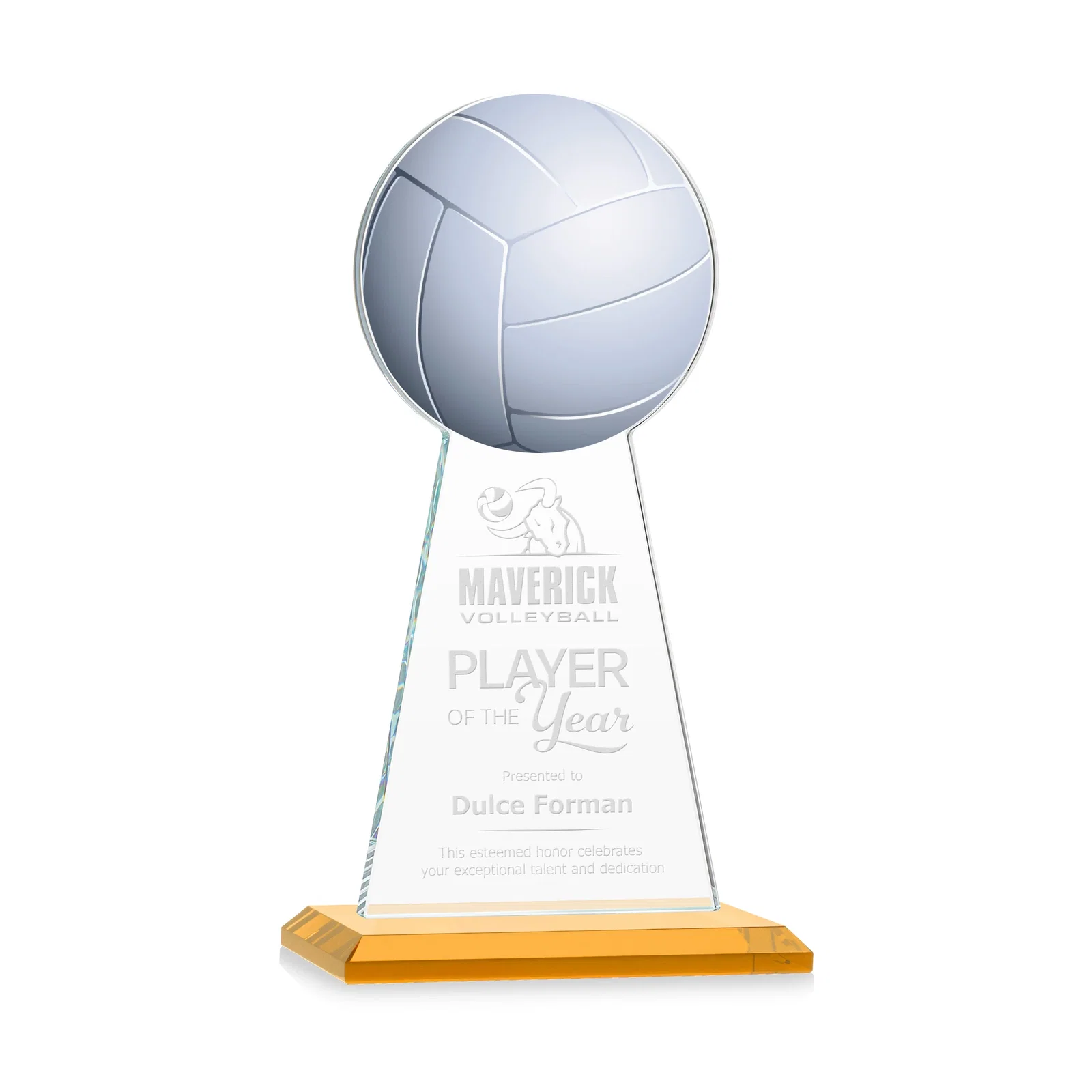 Custom Starfire Crystal Award With Volleyball Peak for service anniversary gifts