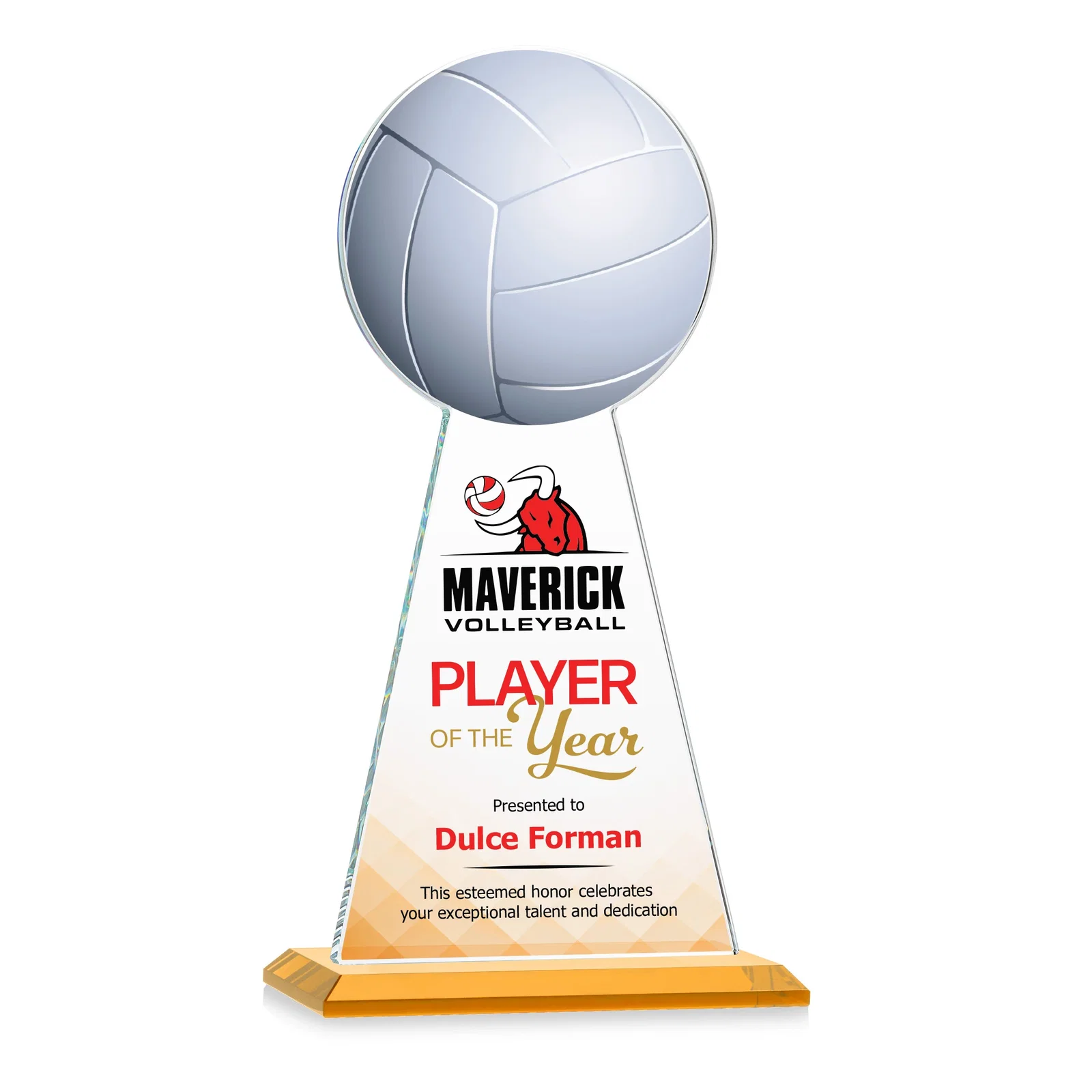 Branded Starfire Crystal Award With Volleyball Peak for employee recognition