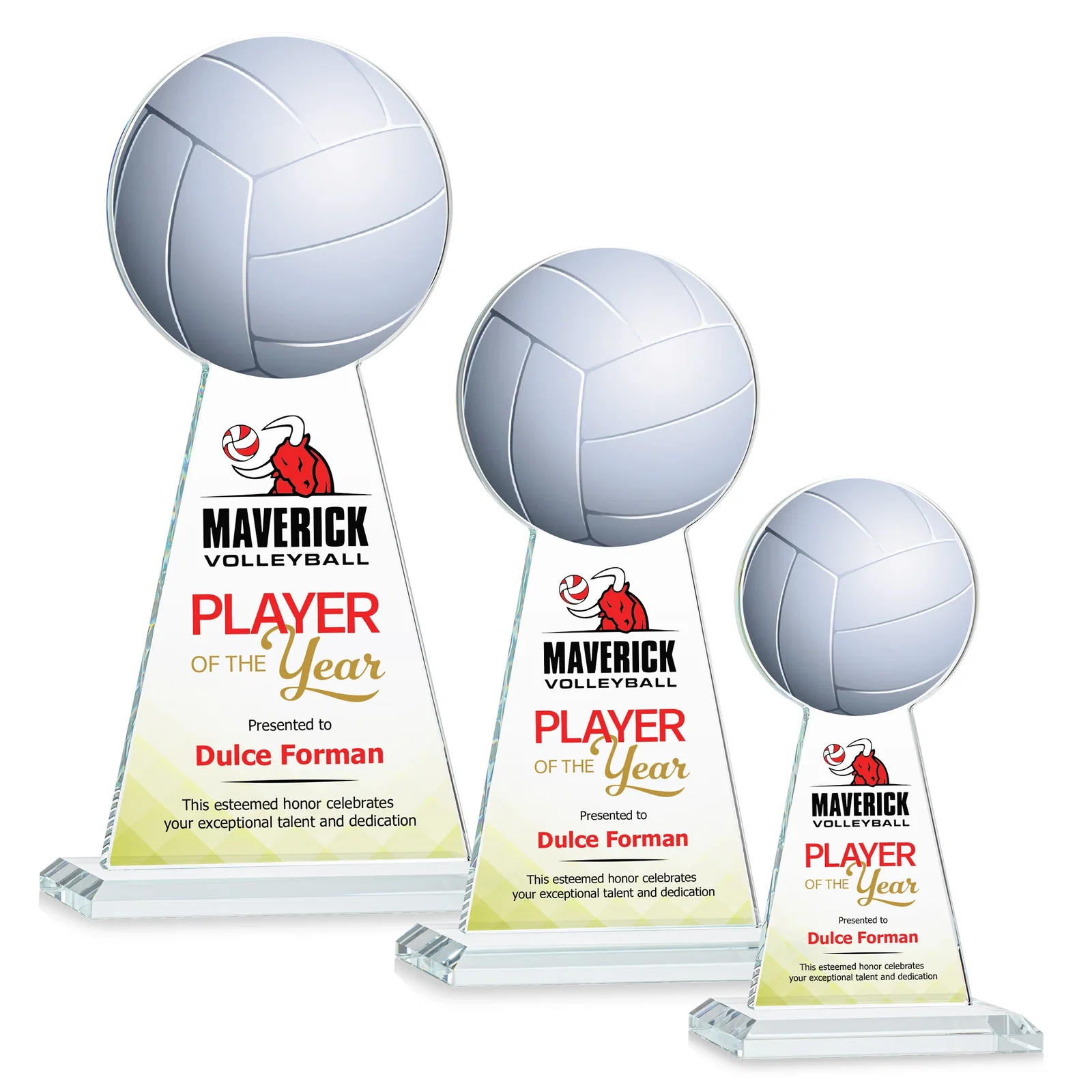 Branded Starfire Crystal Award With Volleyball Peak for corporate award ceremonies