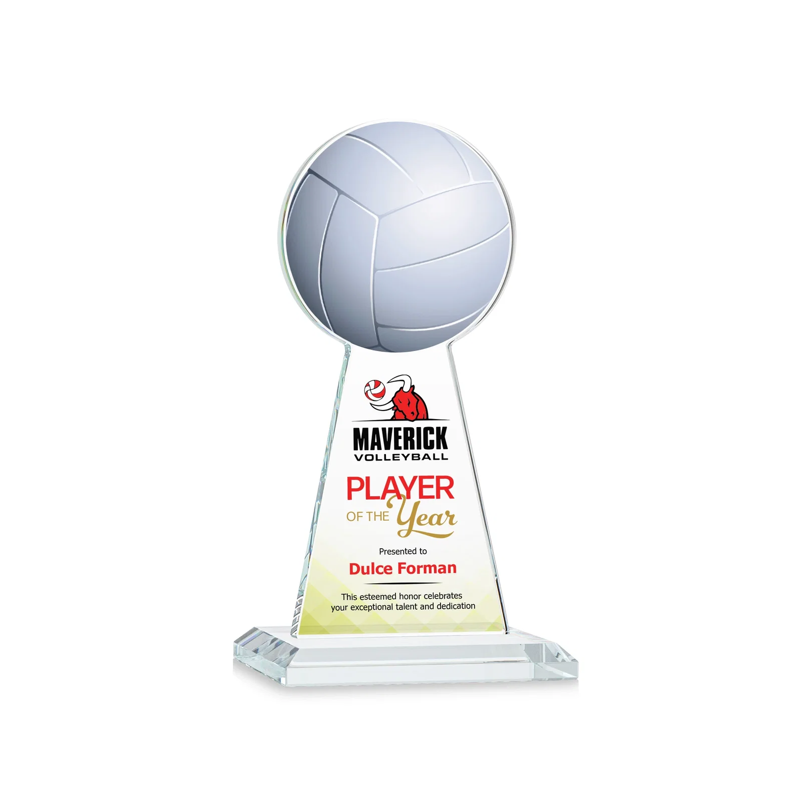 Branded Starfire Crystal Award With Volleyball Peak for service anniversary gifts