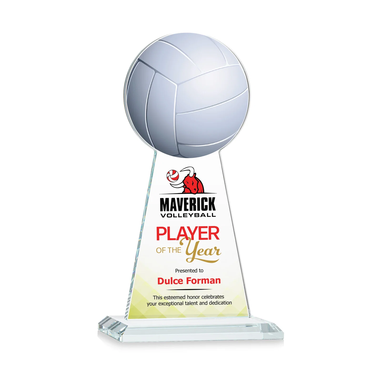 Branded Starfire Crystal Award With Volleyball Peak for sales achievement awards