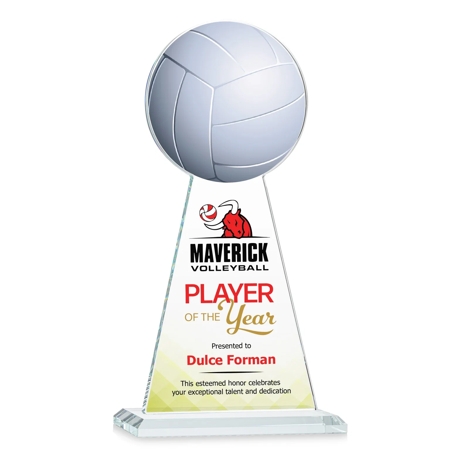 Branded Starfire Crystal Award With Volleyball Peak for retirement presentations