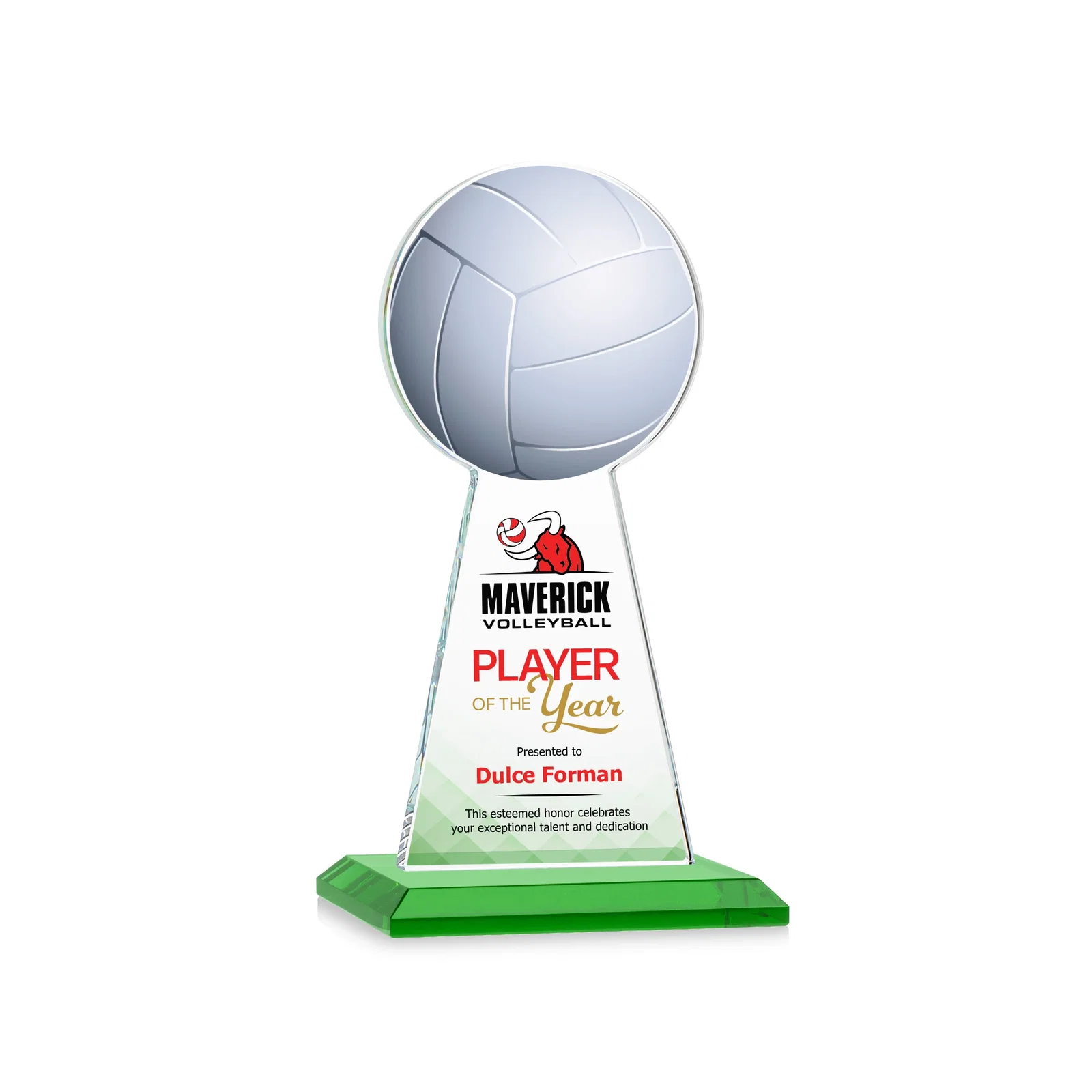 Branded Starfire Crystal Award With Volleyball Peak for donor appreciation