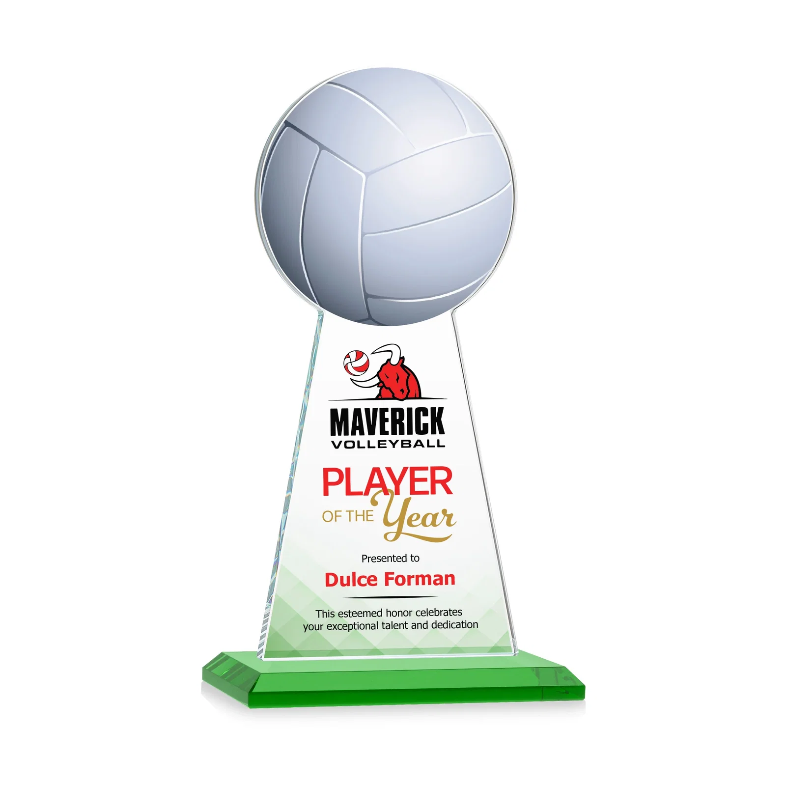 Branded Starfire Crystal Award With Volleyball Peak for graduation ceremonies