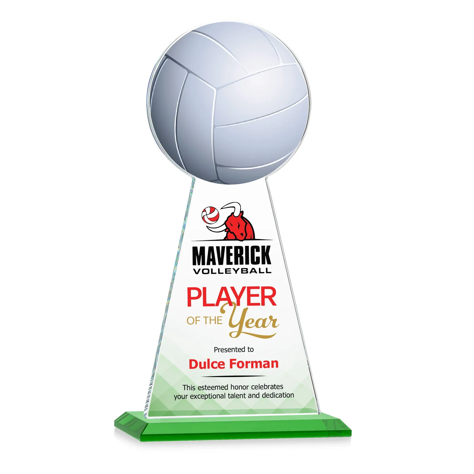 Branded Starfire Crystal Award With Volleyball Peak for safety achievement programs