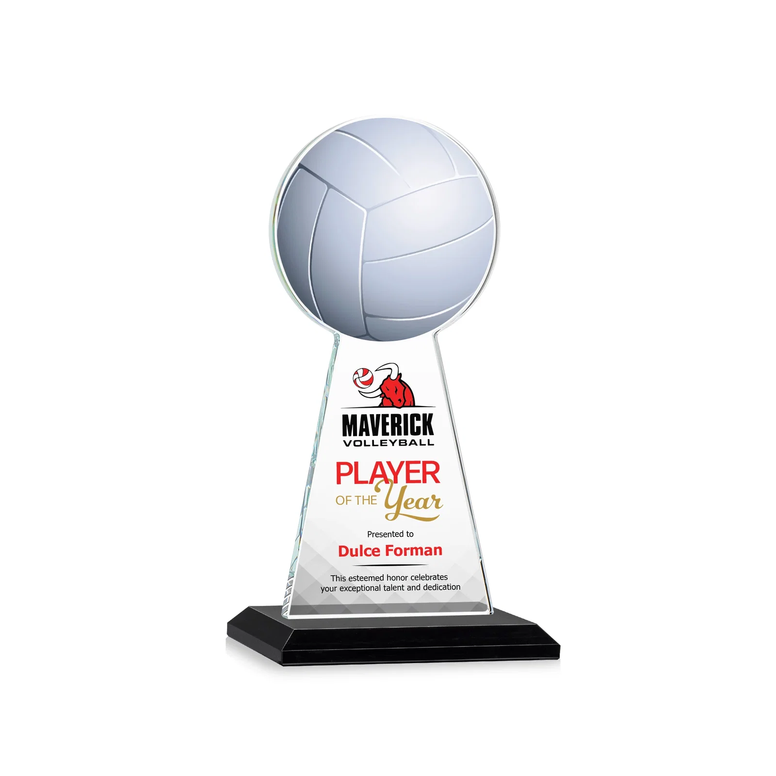 Branded Starfire Crystal Award With Volleyball Peak for dealer and partner awards