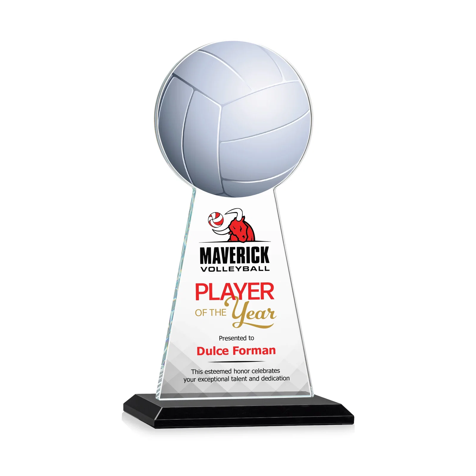 Branded Starfire Crystal Award With Volleyball Peak for company anniversary events