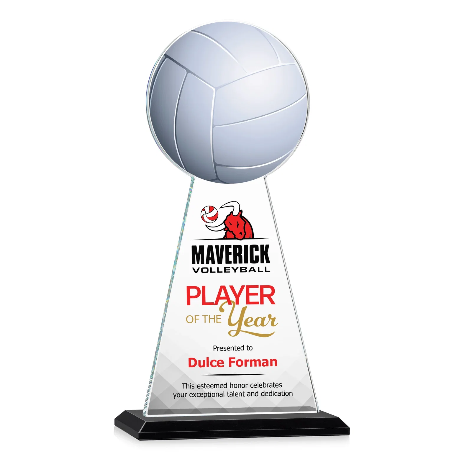 Custom printed Starfire Crystal Award With Volleyball Peak for employee recognition
