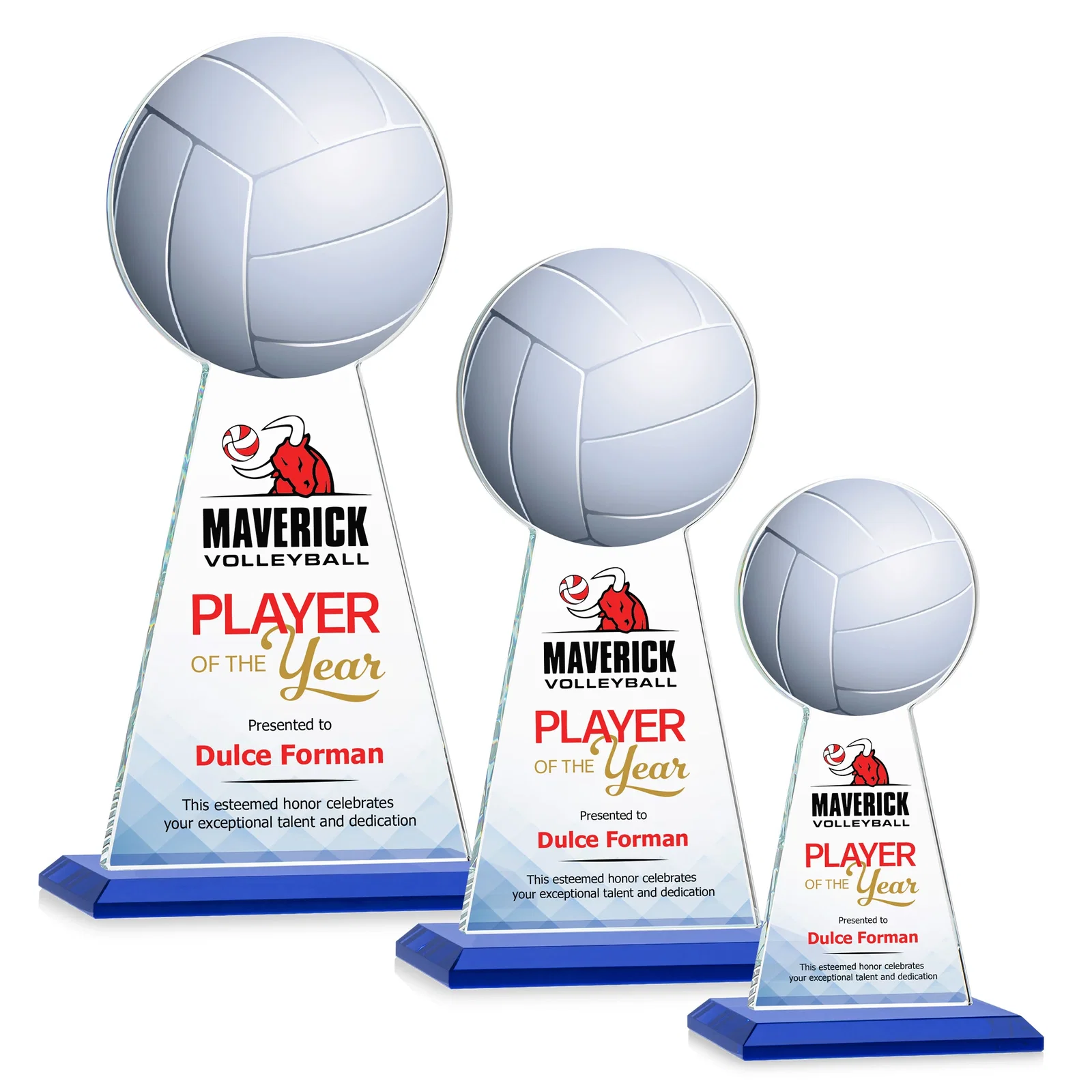Custom printed Starfire Crystal Award With Volleyball Peak for corporate award ceremonies