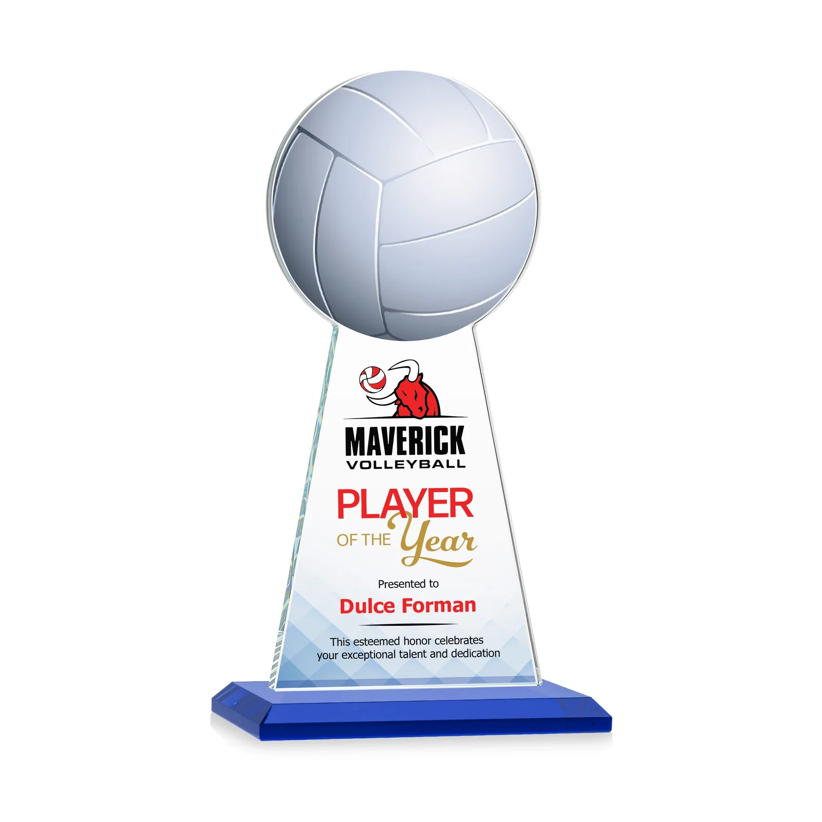 Custom printed Starfire Crystal Award With Volleyball Peak for sales achievement awards