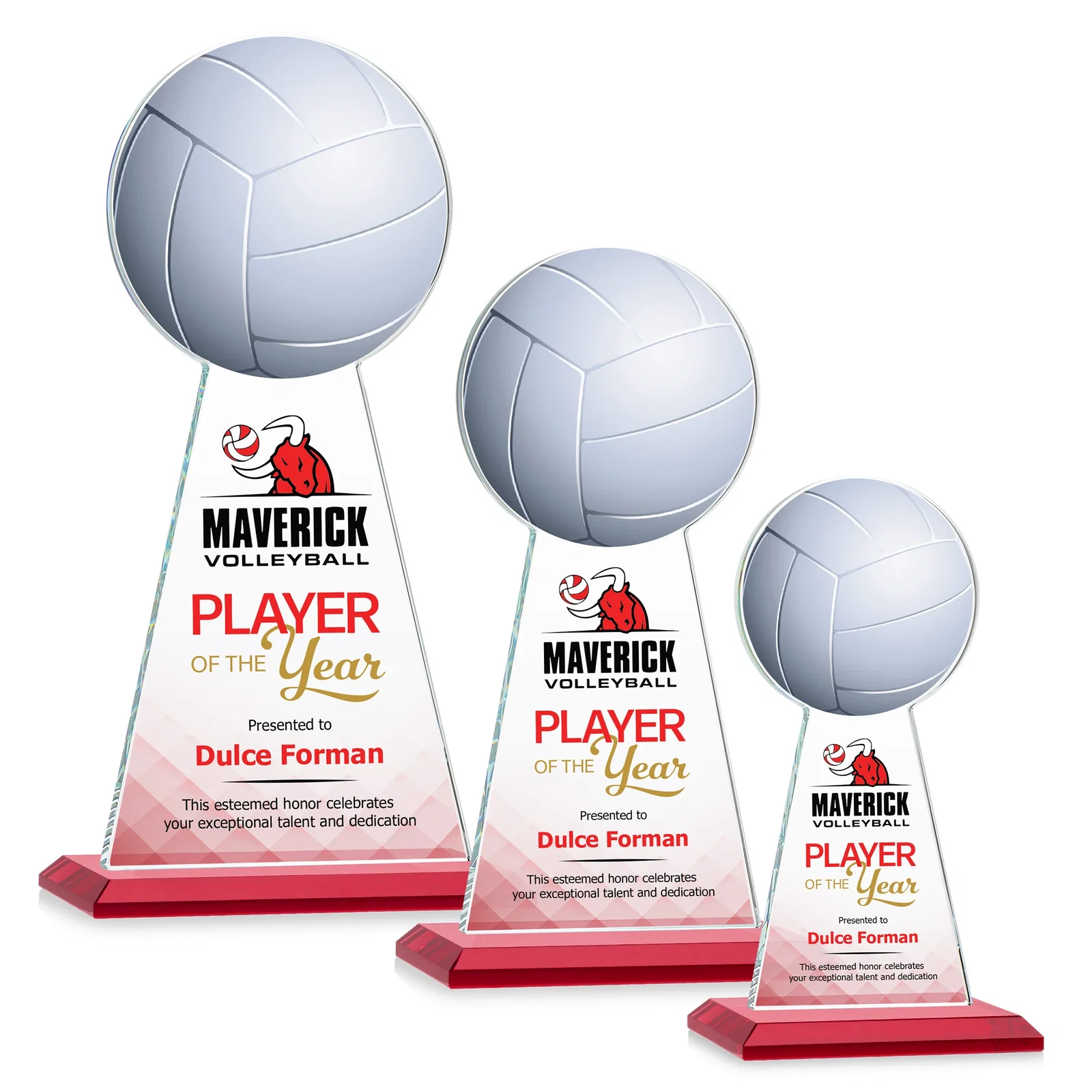 Custom printed Starfire Crystal Award With Volleyball Peak for team milestone celebrations