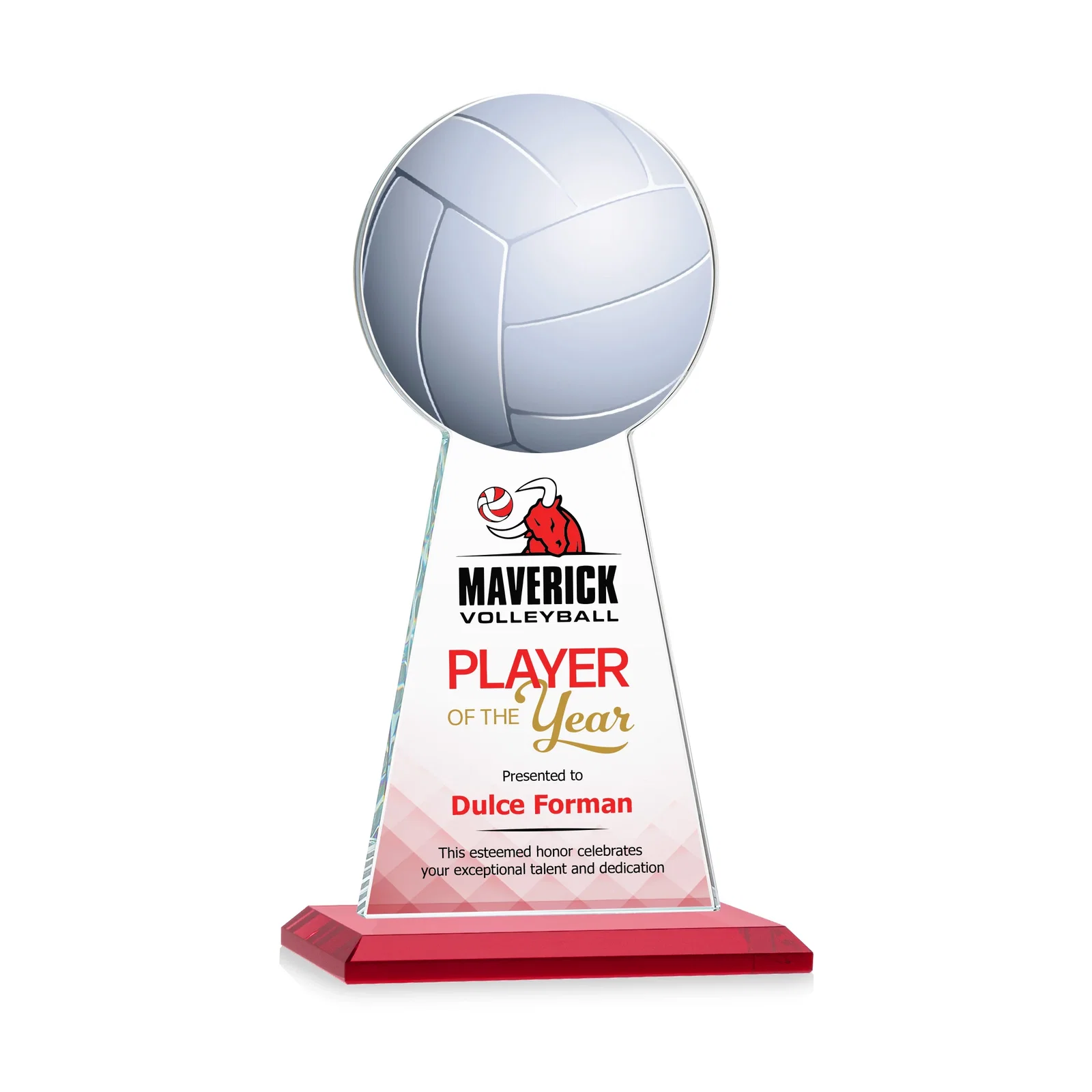 Custom printed Starfire Crystal Award With Volleyball Peak for graduation ceremonies