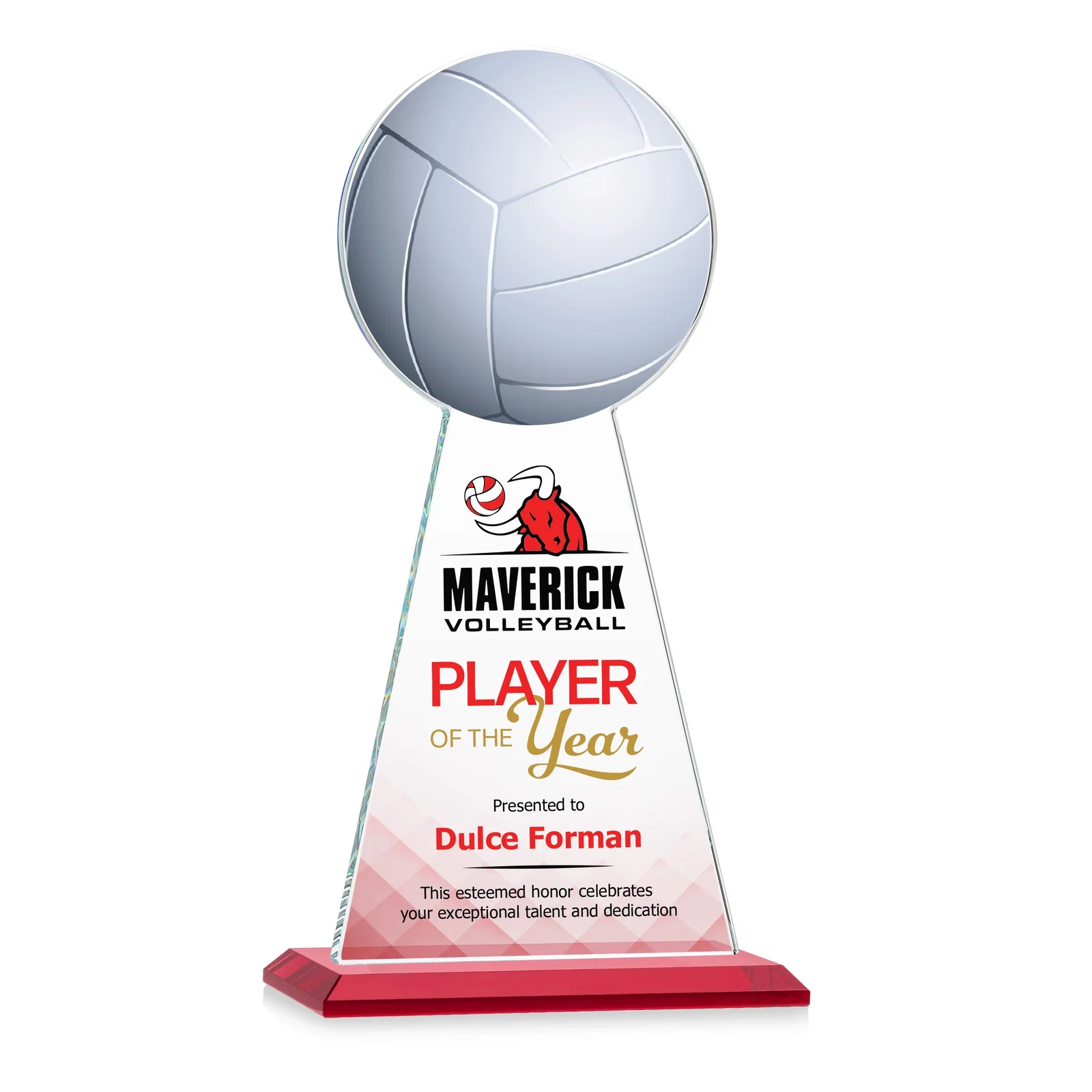 Custom printed Starfire Crystal Award With Volleyball Peak for safety achievement programs