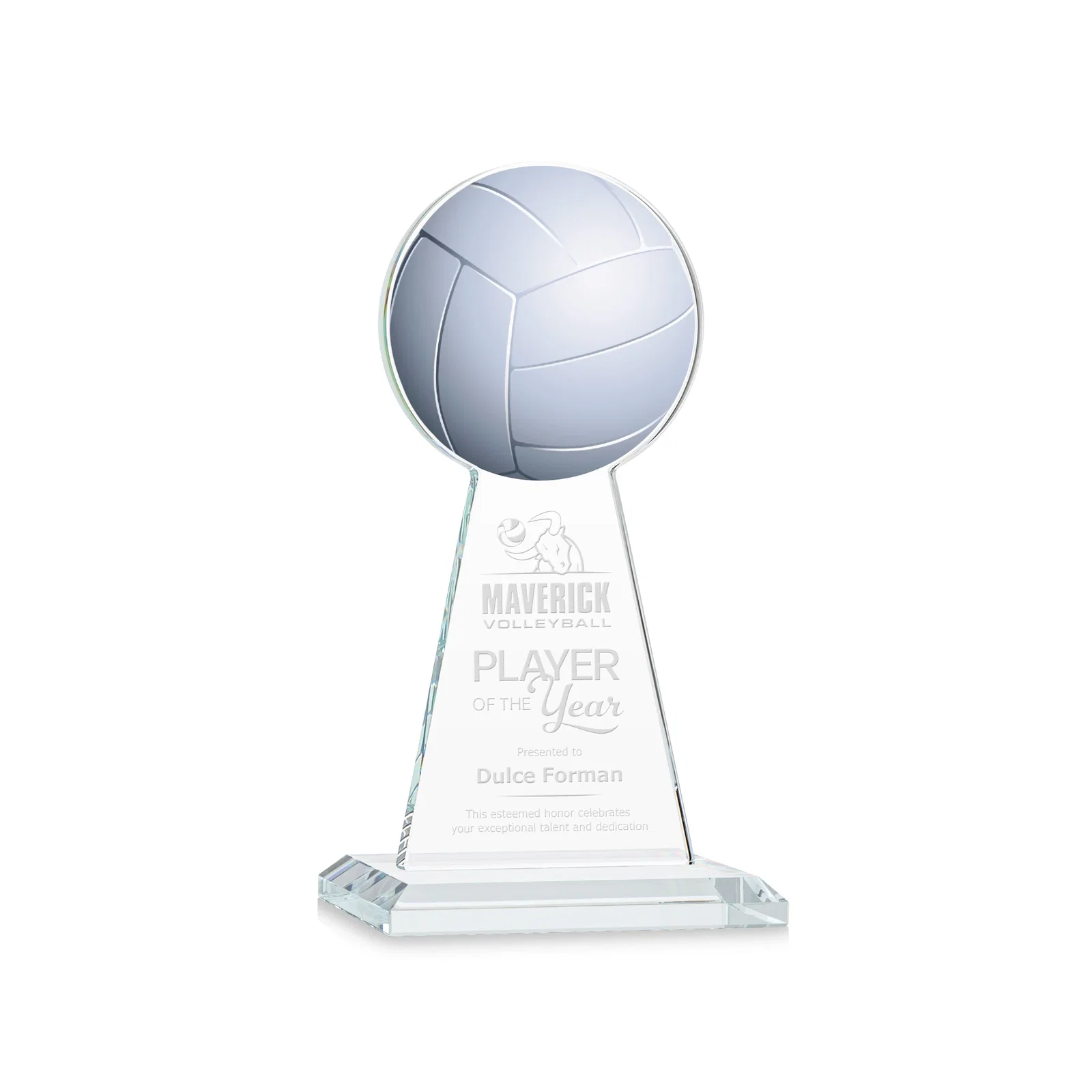 Custom Starfire Crystal Award With Volleyball Peak for donor appreciation