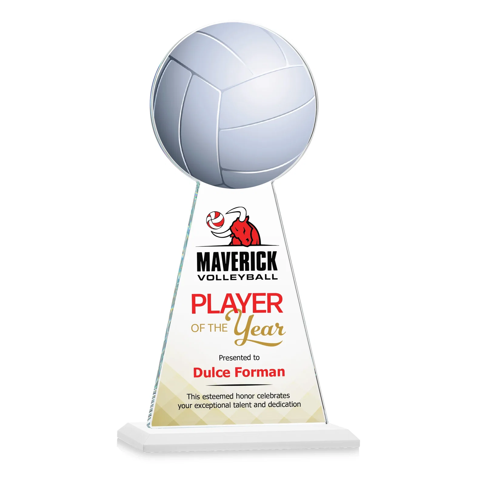 Customized Starfire Crystal Award With Volleyball Peak for retirement presentations