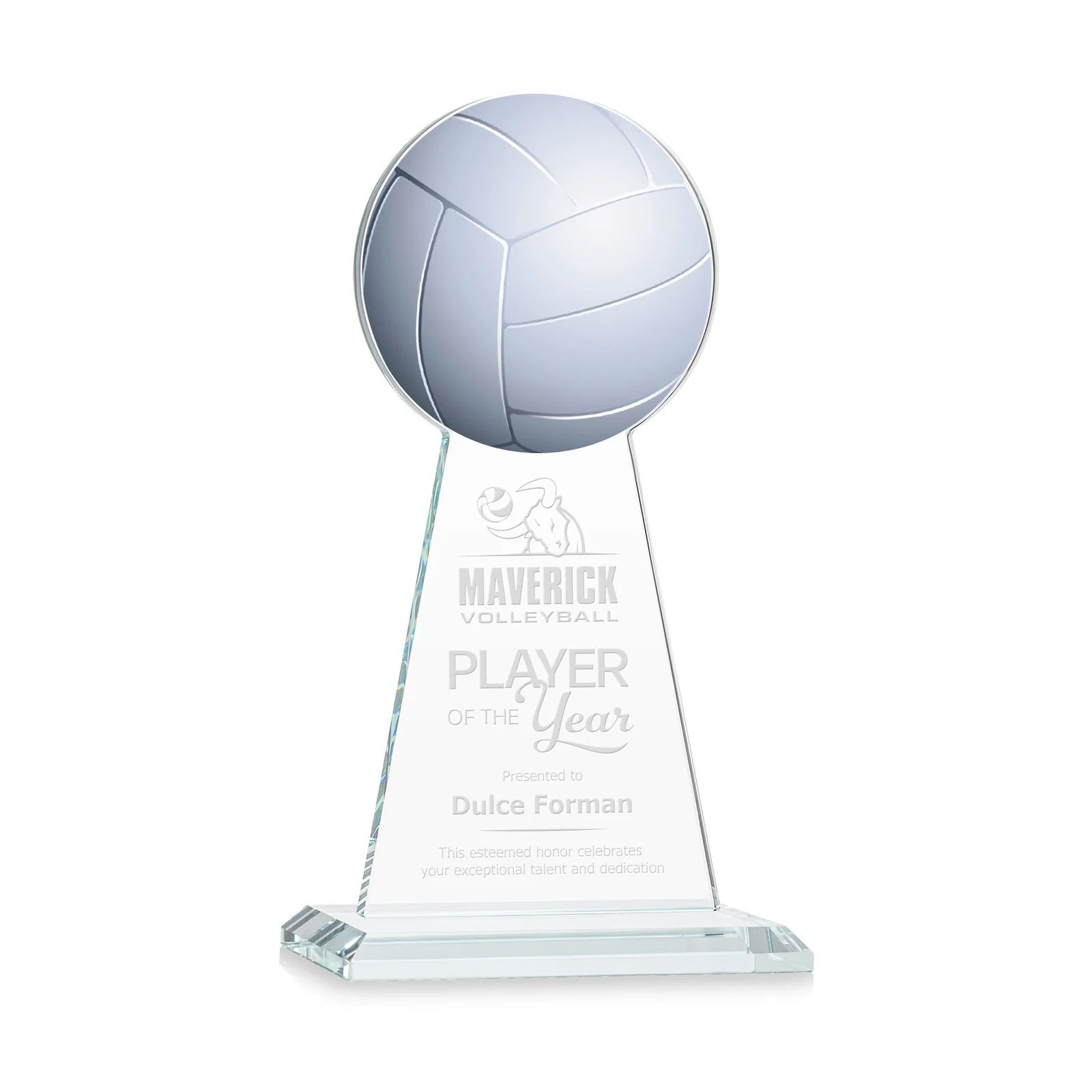 Custom Starfire Crystal Award With Volleyball Peak for graduation ceremonies