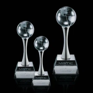 Optical Crystal Globe Award on a Chrome Pedestal