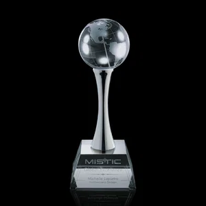Optical Crystal Globe Award on a Chrome Pedestal