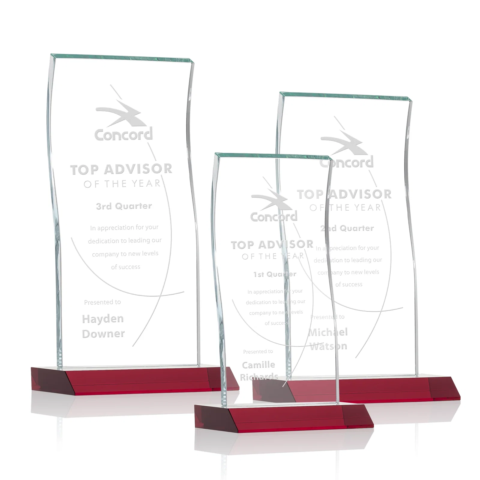 Personalized Starfire Crystal Tower Award with Arched Curved Top for safety achievement programs