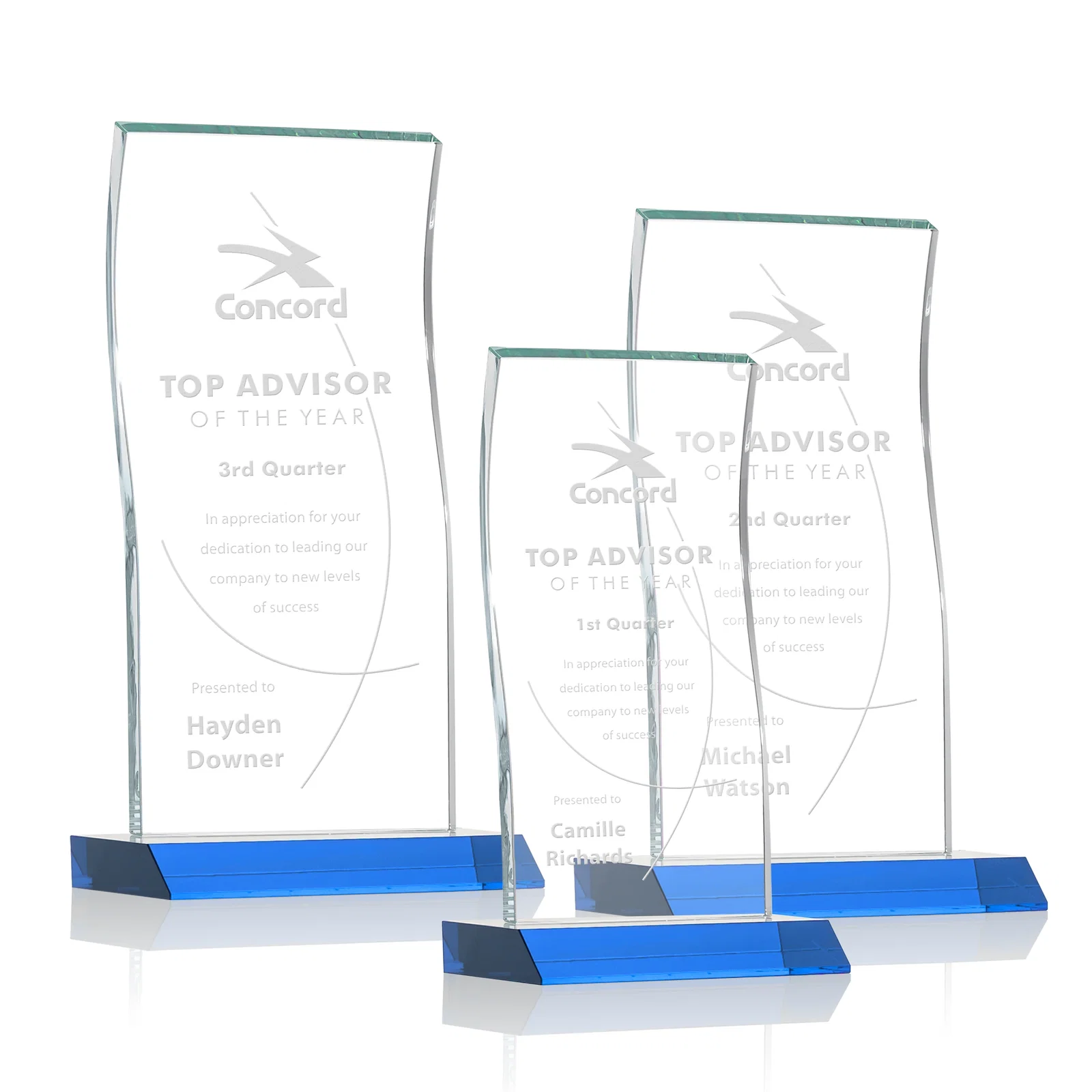 Promotional Starfire Crystal Tower Award with Arched Curved Top for employee recognition