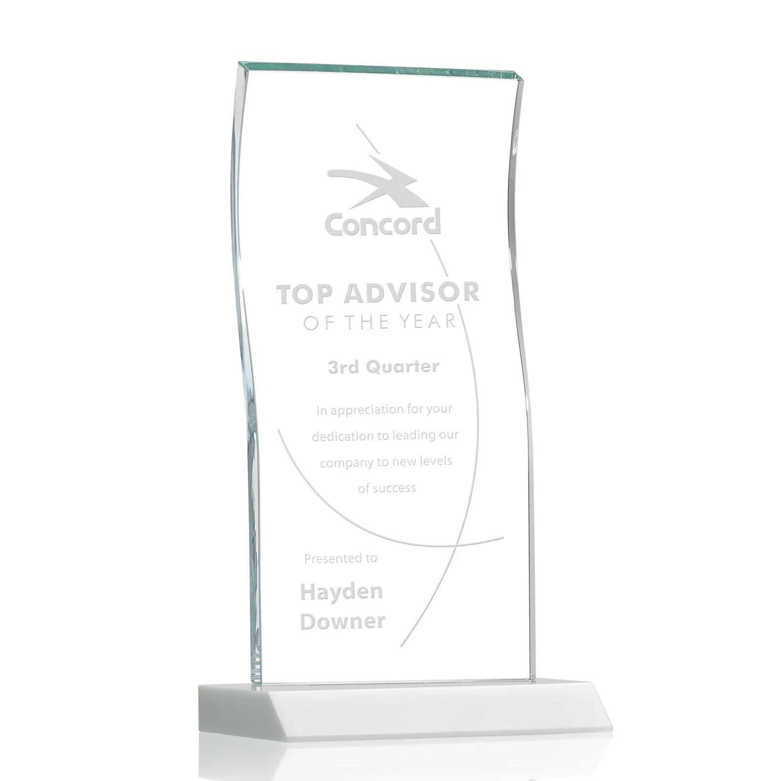 Promotional Starfire Crystal Tower Award with Arched Curved Top for graduation ceremonies