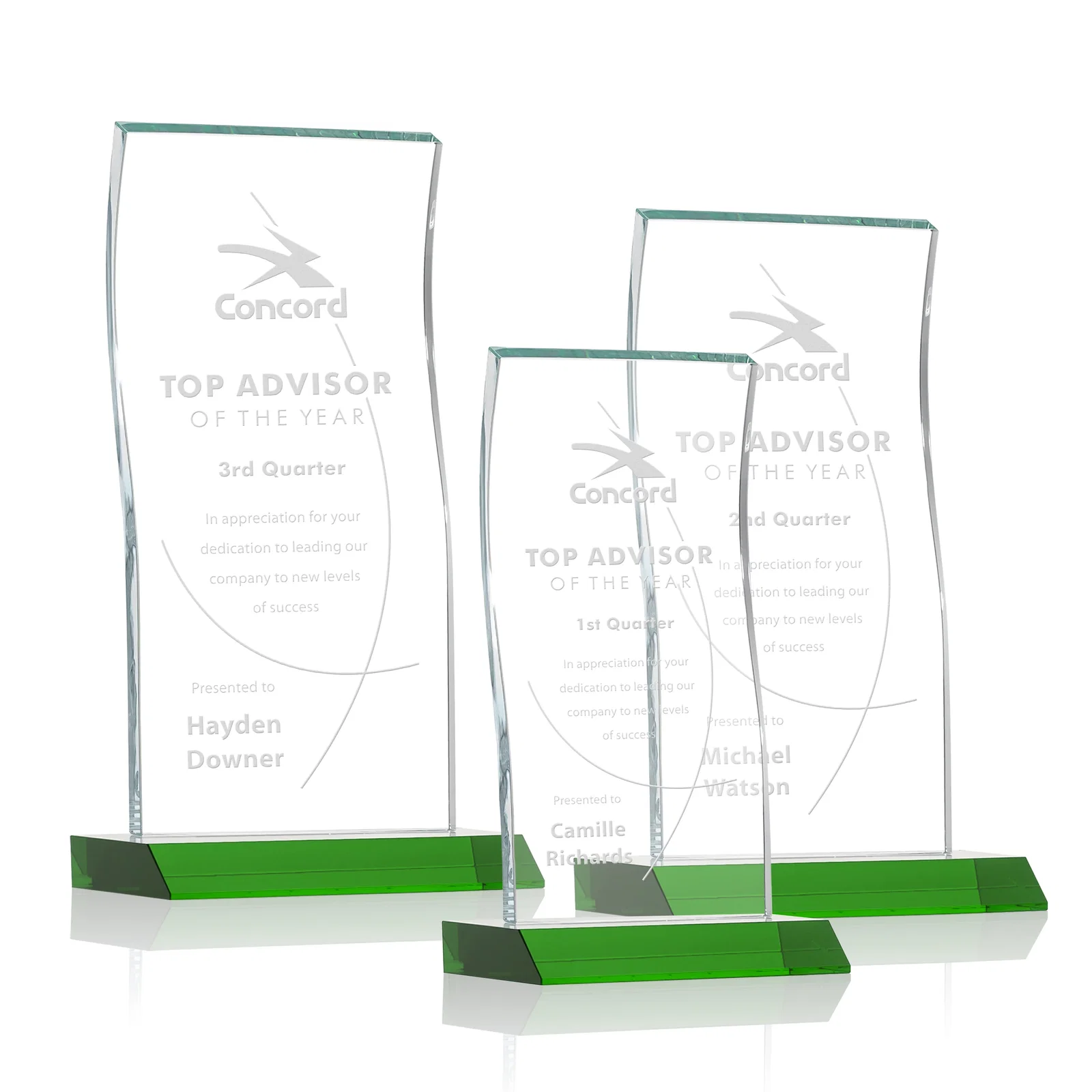Custom Starfire Crystal Tower Award with Arched Curved Top for safety achievement programs