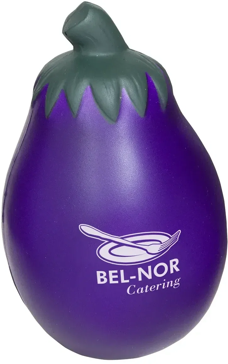 Eggplant Stress Reliever, custom eggplant-shaped promotional stress ball with logo