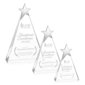 Optical Crystal Triangle Award Crowned with a Chrome Star