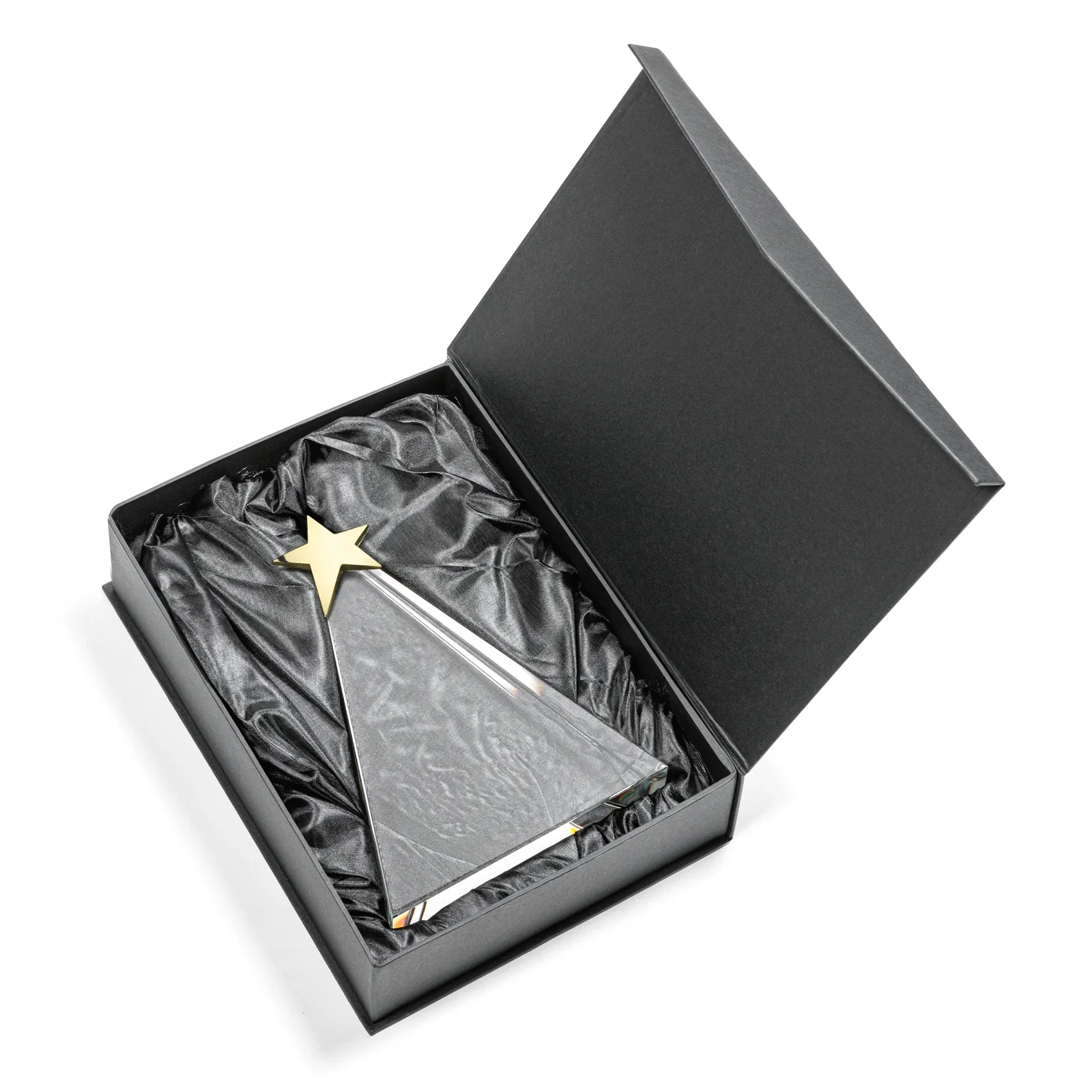 Custom Optical Crystal Triangle Award Crowned with a Chrome Star for volunteer appreciation