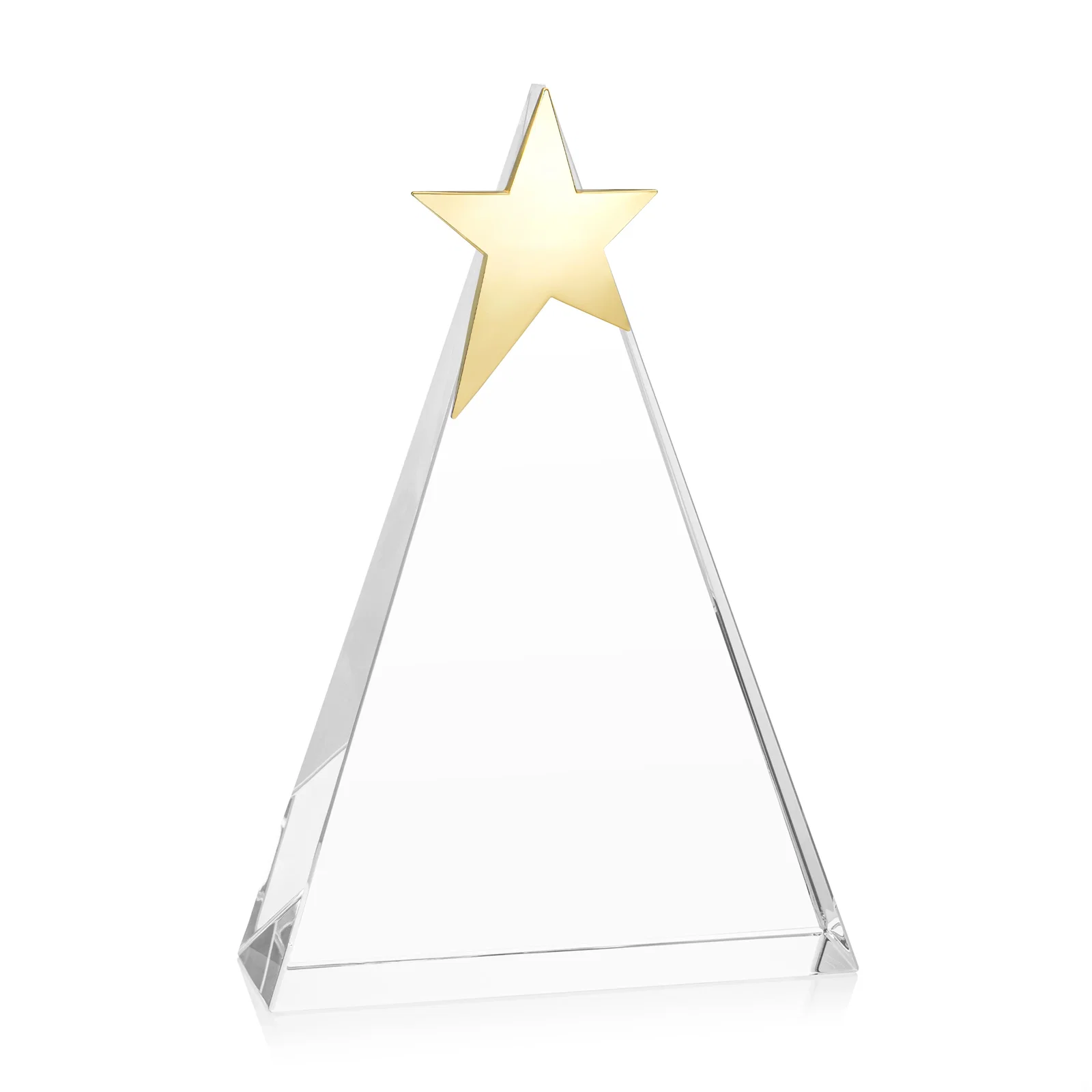 Personalized Optical Crystal Triangle Award Crowned with a Chrome Star for company anniversary events