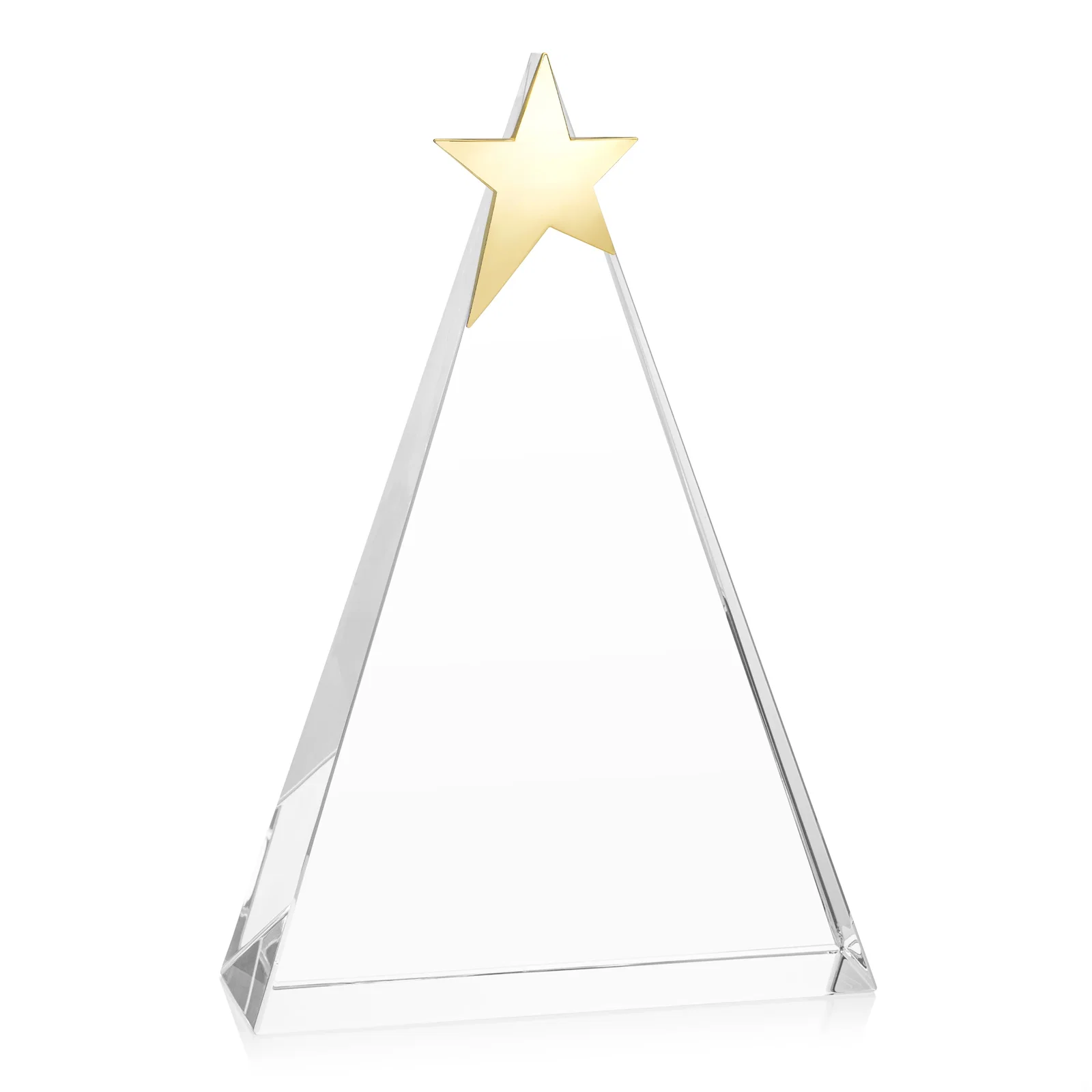 Promotional Optical Crystal Triangle Award Crowned with a Chrome Star for employee recognition