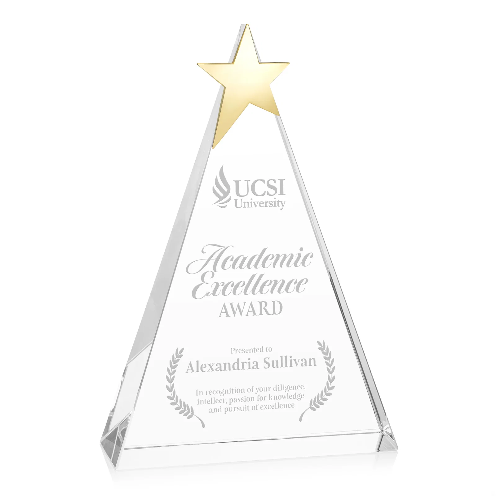 Custom Optical Crystal Triangle Award Crowned with a Chrome Star for safety achievement programs