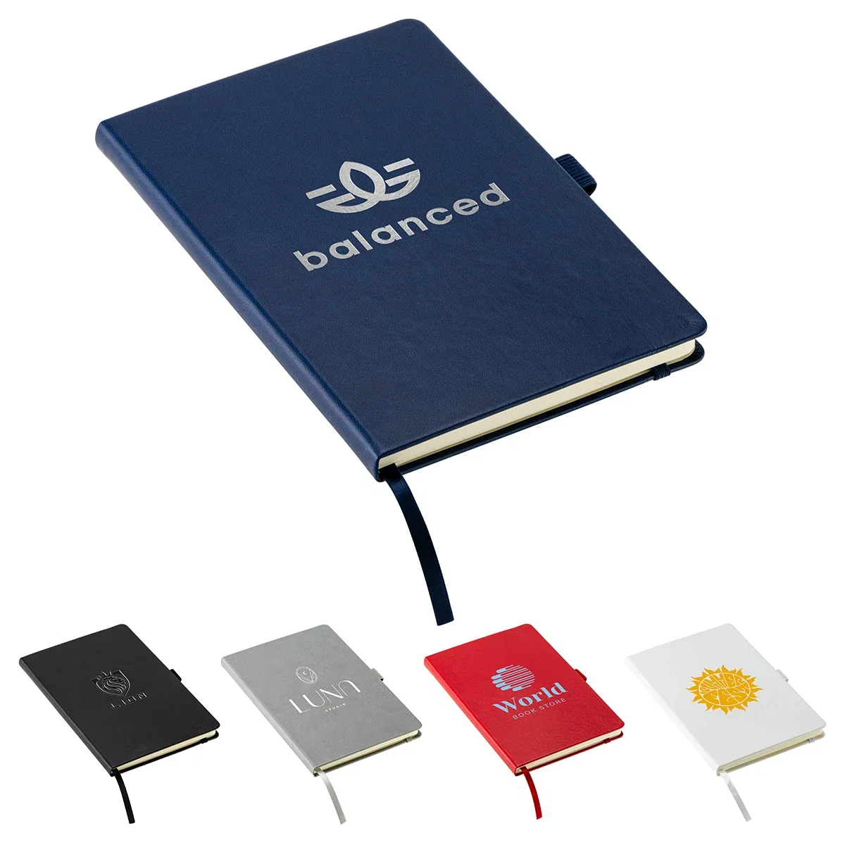 Elan Hardcover Journal with Pen Loop, custom branded promotional leatherette notebook front view