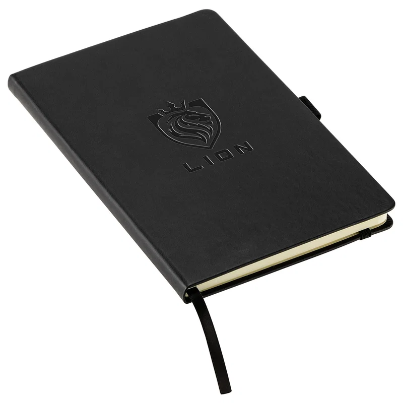 Custom Elan hardcover journal side profile showing pen loop and pen