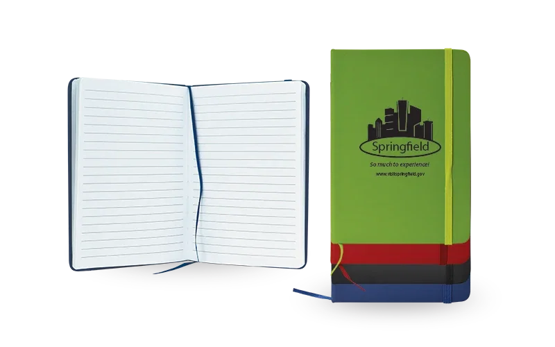 Elastic-Close 80-Sheet Journal. Vinyl-cover journal with elastic closure for corporate onboarding kits