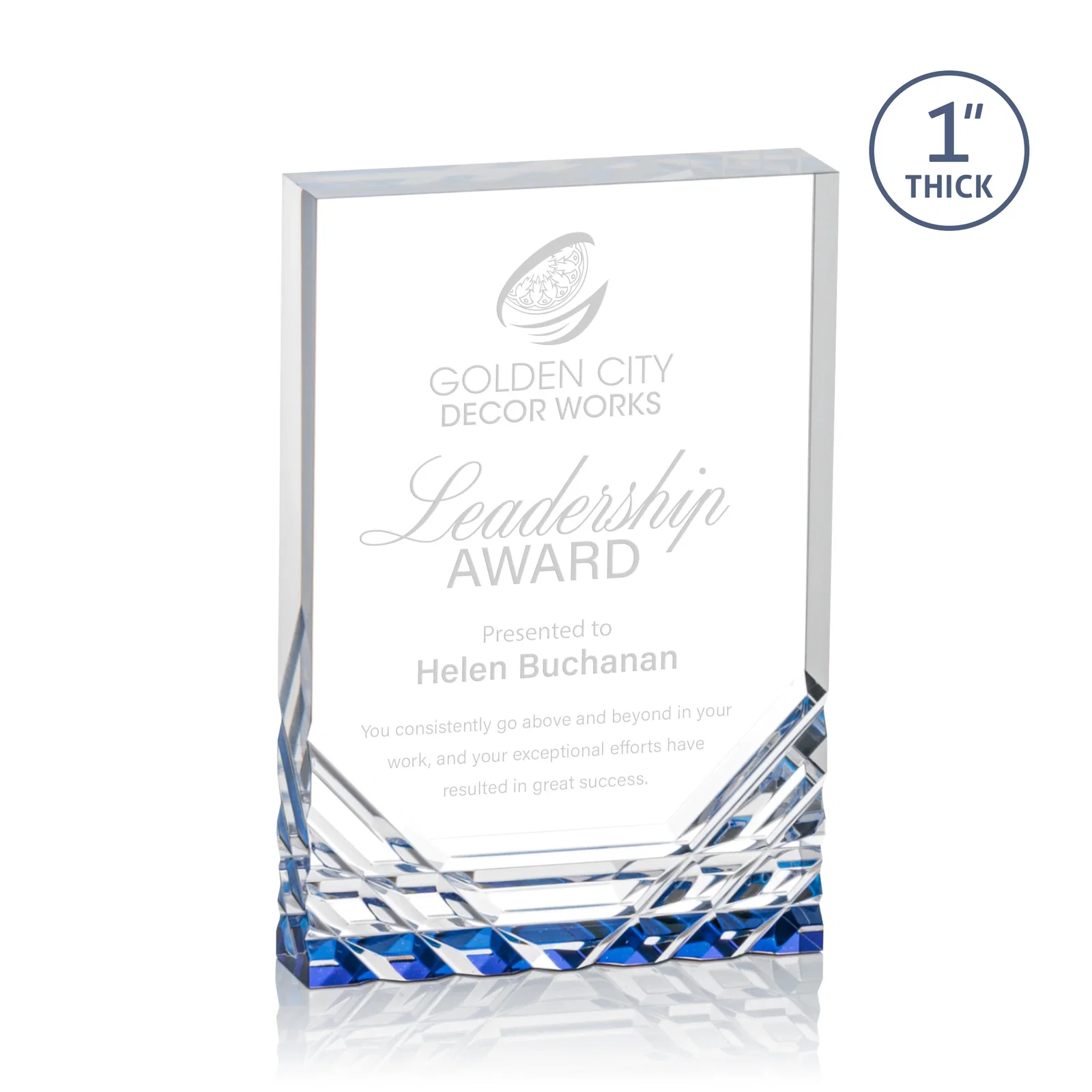 Personalized Acrylic Rectangle Award With Color-Reflecting Cut Base for employee recognition