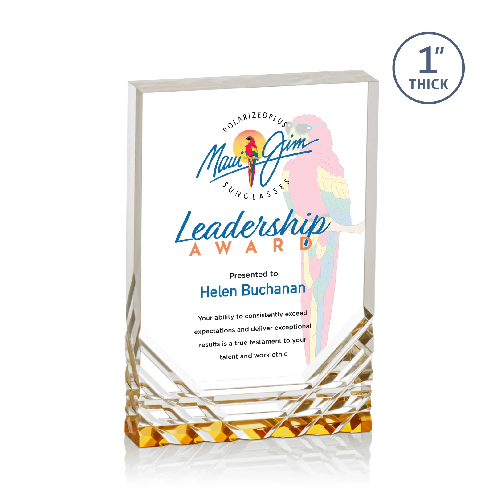 Promotional Acrylic Rectangle Award With Color-Reflecting Cut Base for sales achievement awards