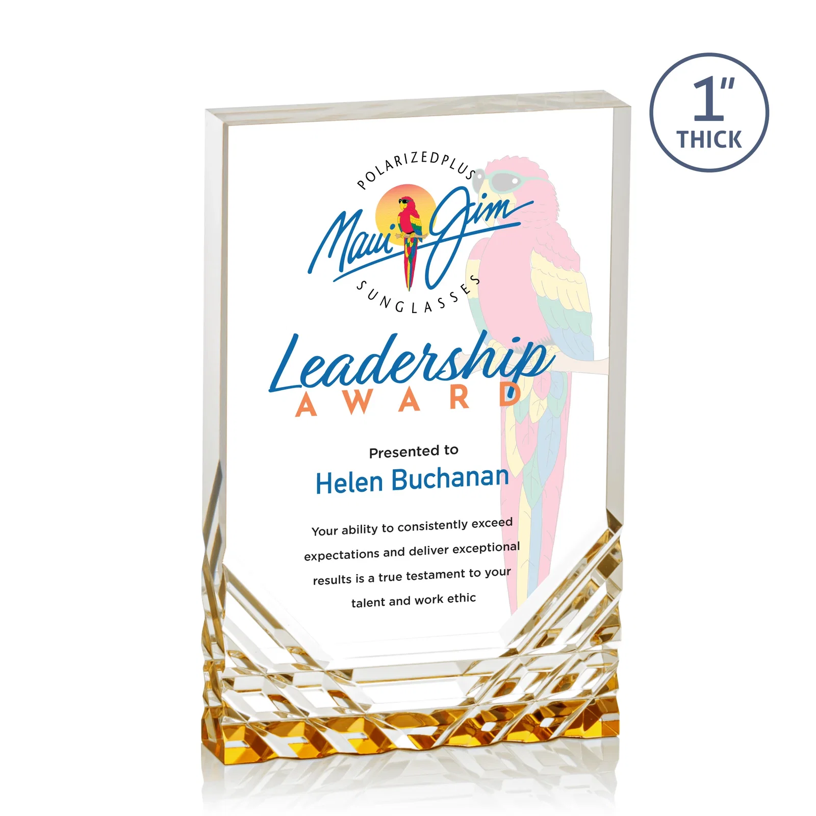 Promotional Acrylic Rectangle Award With Color-Reflecting Cut Base for retirement presentations