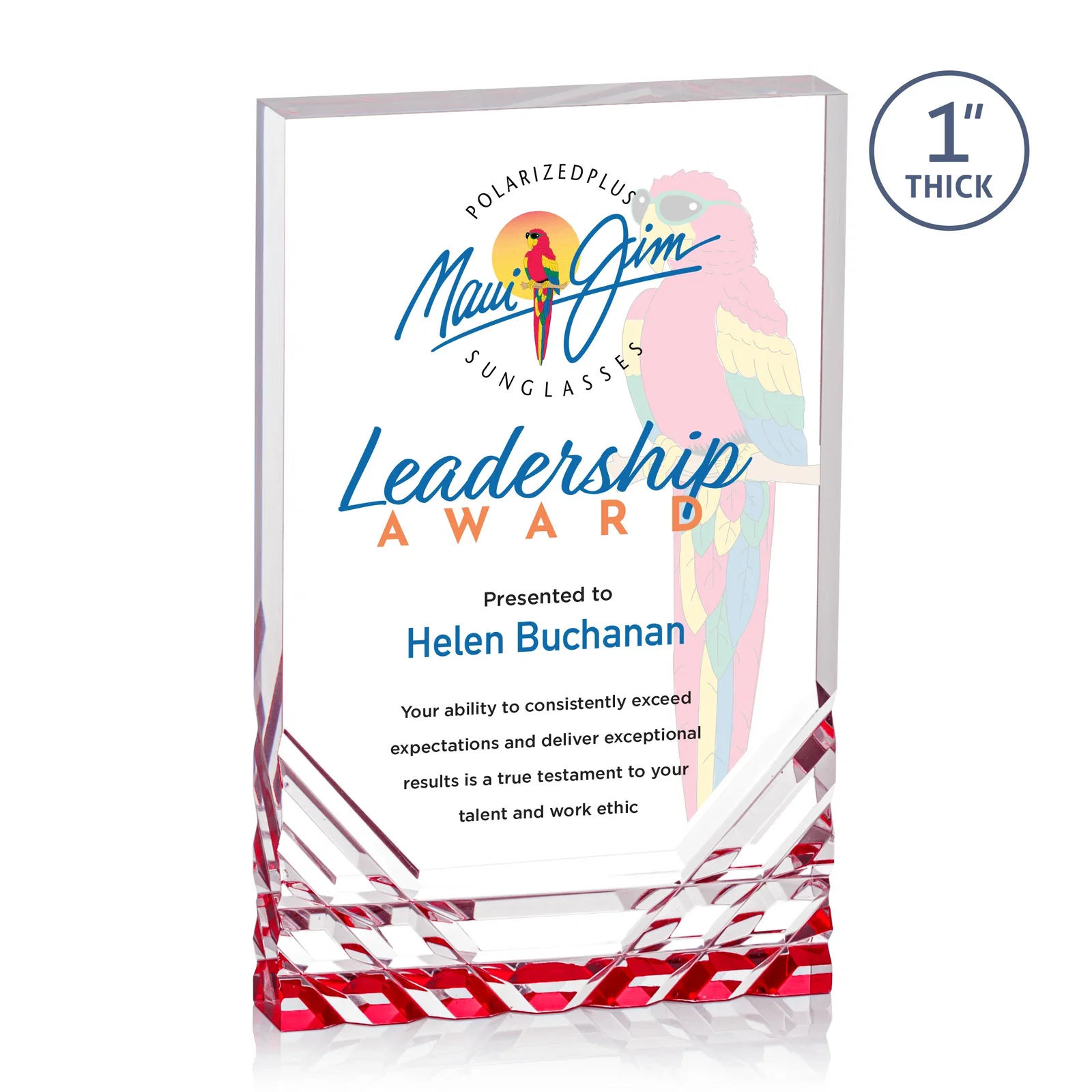 Branded Acrylic Rectangle Award With Color-Reflecting Cut Base for sales achievement awards