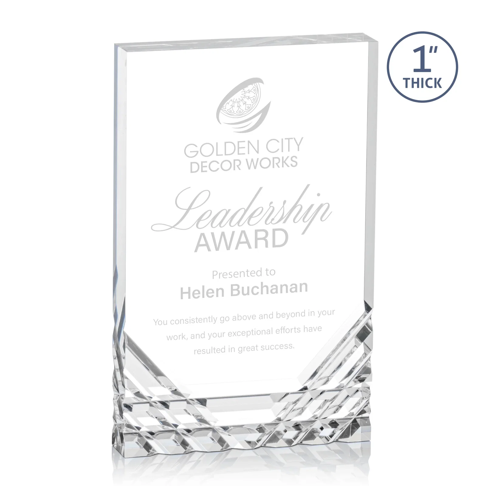 Custom Acrylic Rectangle Award With Color-Reflecting Cut Base for retirement presentations