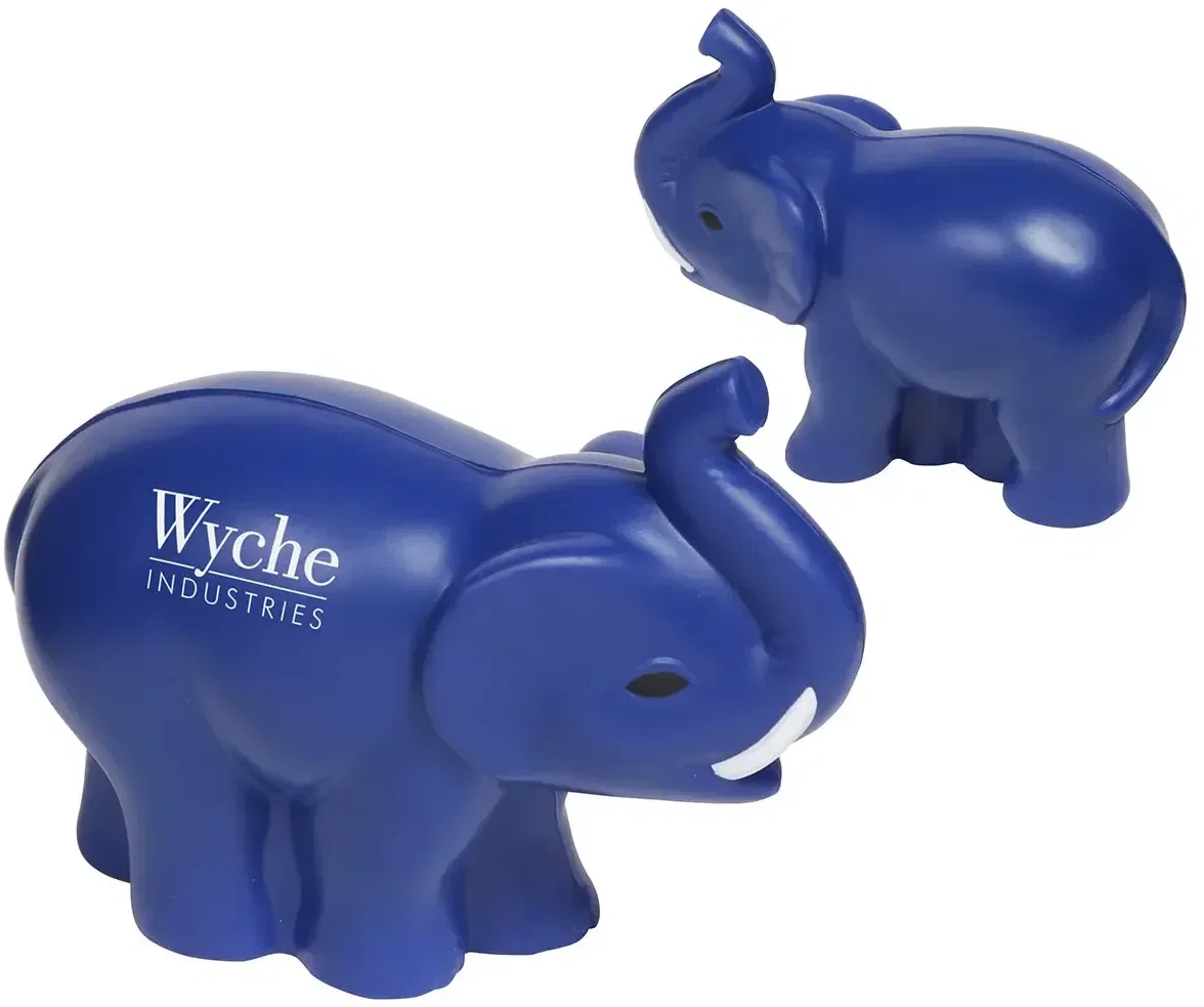 Side profile of the elephant custom stress ball showing branded imprint area