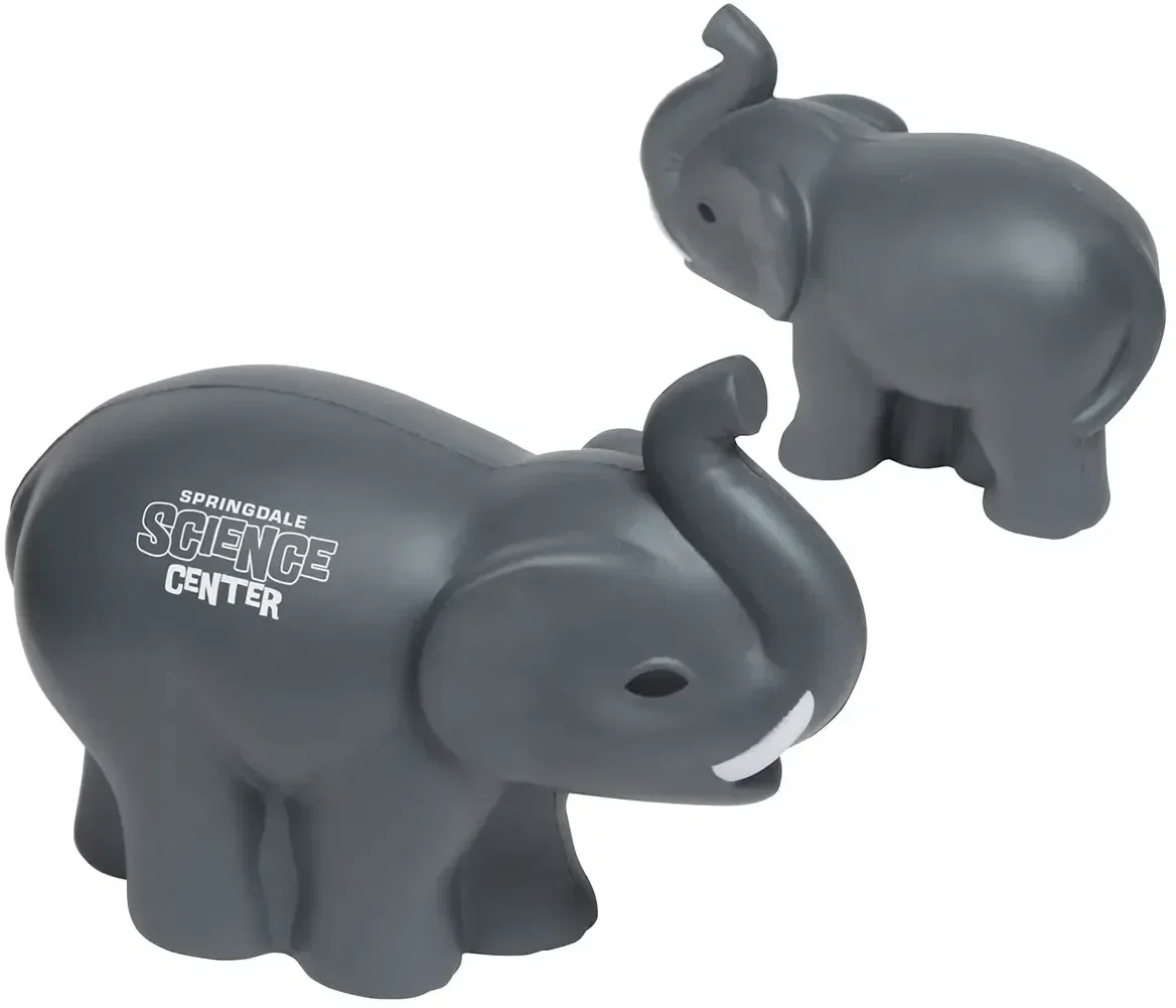 Close-up of the promotional elephant mascot stress reliever squeeze toy detail