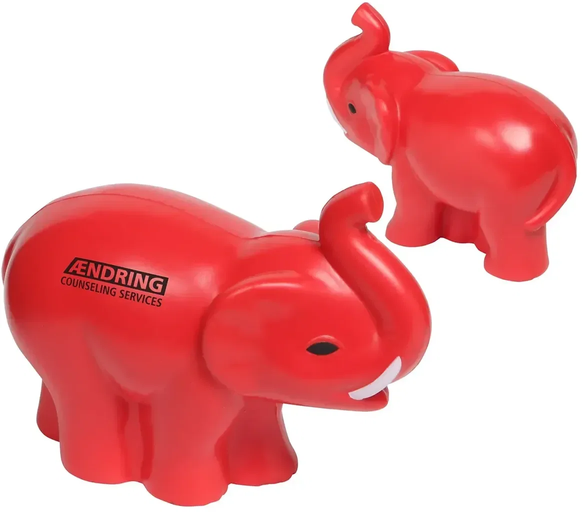 Back view of the tusked elephant custom stress ball for branded mascot giveaways